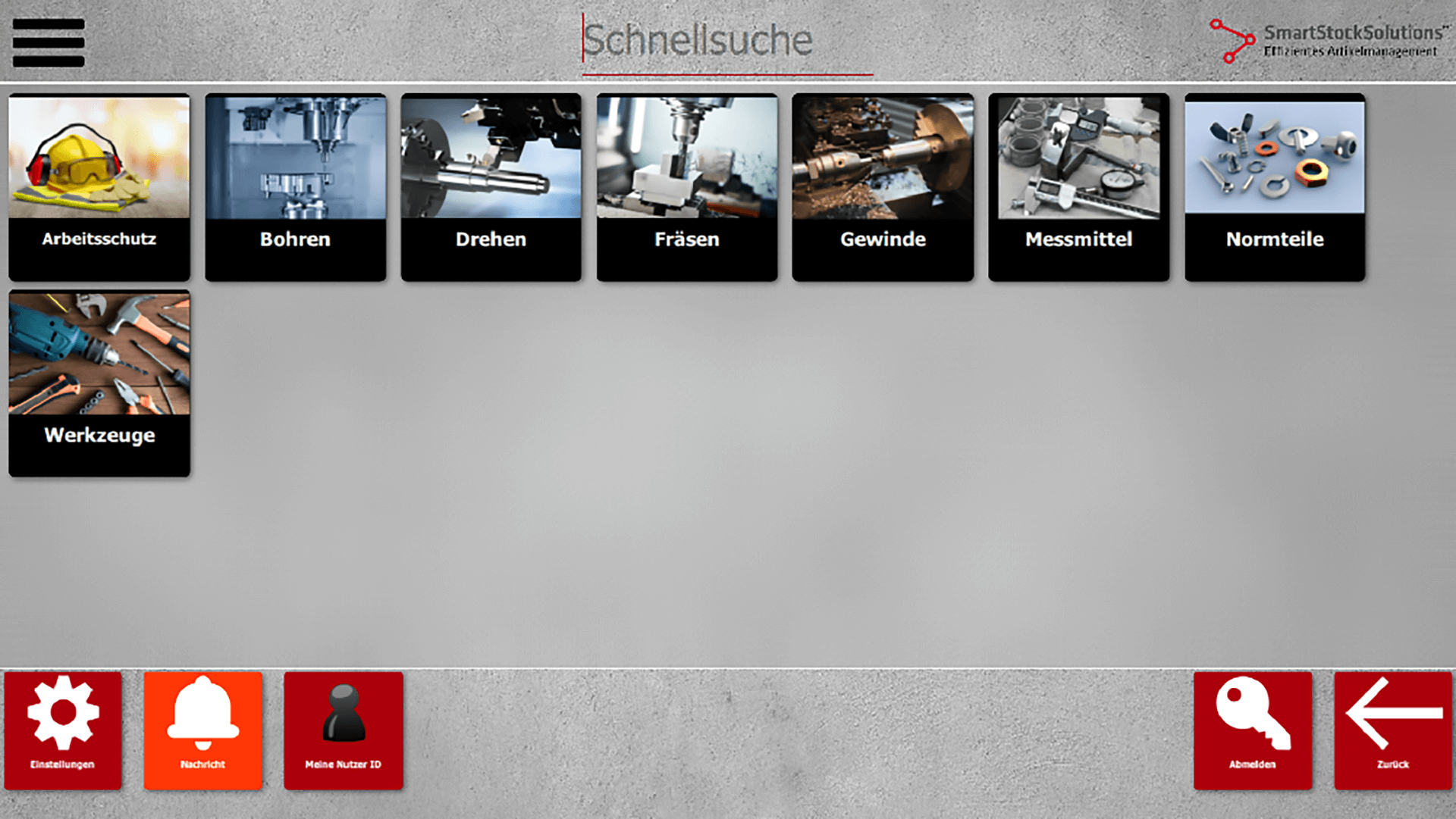 Kachelübersicht Lagerverwaltungssoftware mit Touchfunktion
